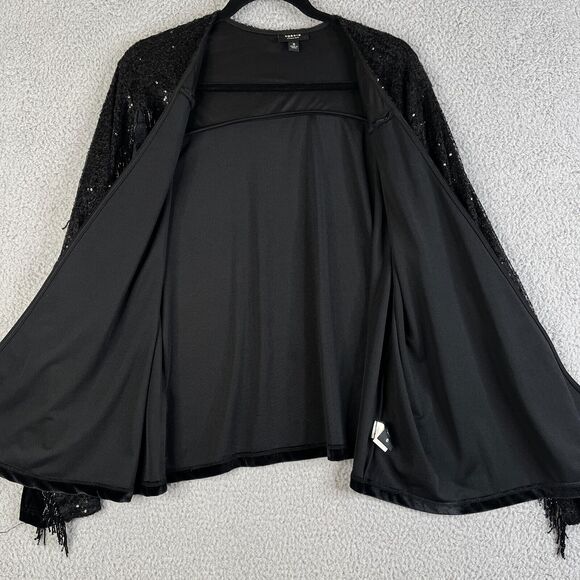 Torrid Cardigan Sweater Womens 0 Black L Open Front Sequins Beaded Fringe Velvet - Picture 7 of 11